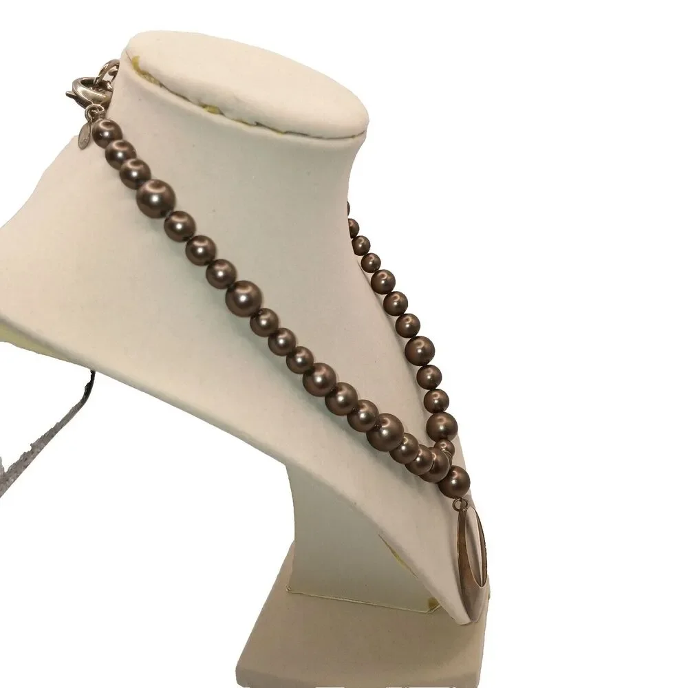 Emily Ray Bronze Tone Beaded Pendant Necklace Antique Gold Tone Signed 17 inches